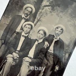 Antique Tintype Group Photograph Men Sons Matching Military Stripe Civil War