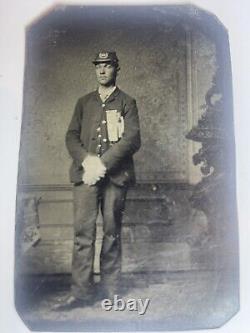 Antique Tintype Photo GAR Soldier Civil War Medal Ribbons Hat Gloves Ethnic