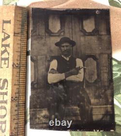 Antique Tintype Photo Pistol Civil War Outlaw