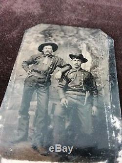 Antique Tintype Photo Two Civil War (or Post) Calvary Soldiers Pistols