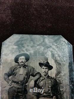 Antique Tintype Photo Two Civil War (or Post) Calvary Soldiers Pistols