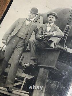 Antique Tintype Photo, Two Men, Civil War Cannon 5 x 3.5