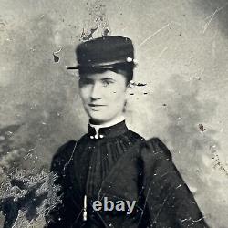 Antique Tintype Photograph Handsome Young Man & Beautiful Women Cornet Civil War