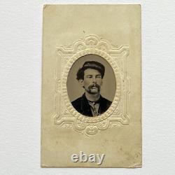 Antique Tintype Photograph Handsome Young Man In Kepi Civil War Soldier Cigar