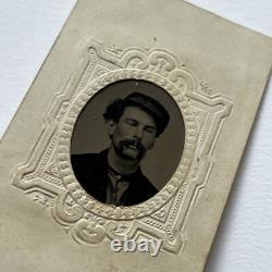 Antique Tintype Photograph Handsome Young Man In Kepi Civil War Soldier Cigar