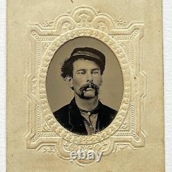 Antique Tintype Photograph Handsome Young Man In Kepi Civil War Soldier Cigar