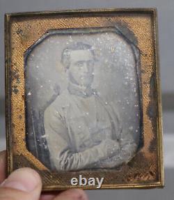 Antique Tintype Photograph Man In Suit Portrait Ambrotype Gold Foil CIVIL War