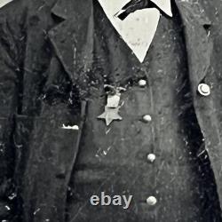 Antique Tintype Photograph Mature Man Civil War Veteran Kepi Cane GAR Metal