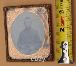 Antique Tintype Photograph Photo Portrait CIVIL War Soldier 3 Gold Foil Frame