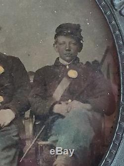 Antique Tintype Photograph of Union Civil War Soldiers Man & Boy Massachusetts