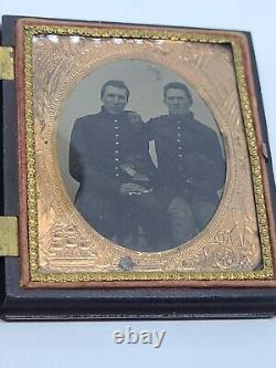 Antique U. S. Civil War Union Soldiers Cased Tintype Photo withBrass Patriotic Mat