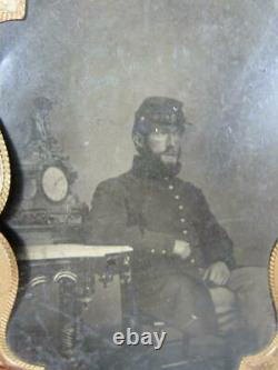 Antique Us Military CIVIL War Soldier Tin Type Photograph Portrait, 4.25 X 3.25