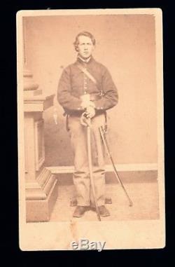 Antique Victorian CDV Photo Young Civil War Union Soldier Armed With Sword
