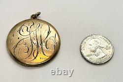 Antique Victorian Rolled Gold Engraved Locket Pendant Necklace Civil War Photo