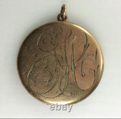 Antique Victorian Rolled Gold Engraved Locket Pendant Necklace Civil War Photo