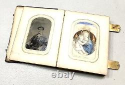Antique Vintage 1860' US Civil War Era Family Photo Album Daguerreotype Case Old