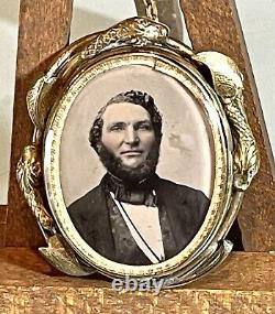 Antique Vintage Civil War Image GentlemanGold Jeweled Mini Photo Frame Pin Label