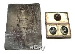 Antique Vintage US Civil War Lot (4) Military Daguerreotype Photos Case Old