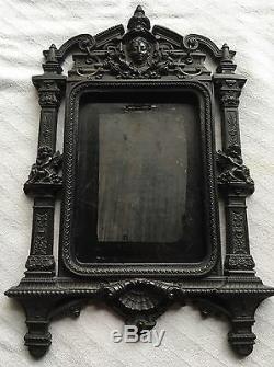 Antique c1860 Gutta Percha Civil War Lady Cherubs Angel Shell Picture Frame