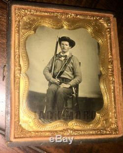 Armed Civil War Confederate Soldier Texas 1860s Ambrotype Photo