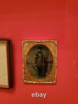 Armed Civil War Soldier 1/4 Plate Ambrotype