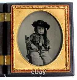 BOY with CIVIL WAR BELT BUCKLE Antique AMBROTYPE Photo GUTTA PERCHA Union Case