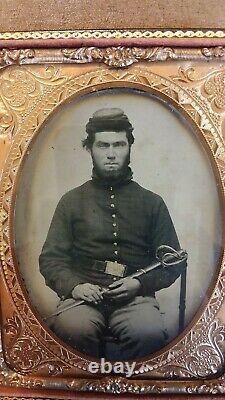 Beautiful 1/4 Plate Tintype Of Armed Union Cavalryman-Free Shipping