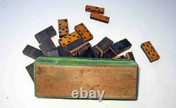 C1860-65 Antique CIVIL WAR Era WOOD BOXED Full Set 28 DOMINOES All Wood Made