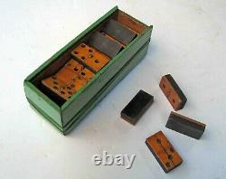 C1860-65 Antique CIVIL WAR Era WOOD BOXED Full Set 28 DOMINOES All Wood Made