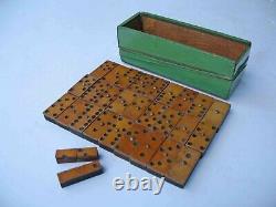 C1860-65 Antique CIVIL WAR Era WOOD BOXED Full Set 28 DOMINOES All Wood Made