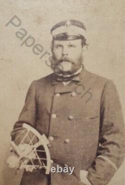 C1860s Antique New York Ship Officer Posing w Sextant CDV Photo Civil War Era