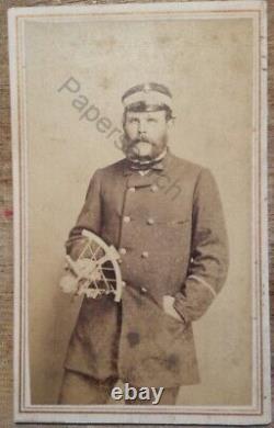 C1860s Antique New York Ship Officer Posing w Sextant CDV Photo Civil War Era