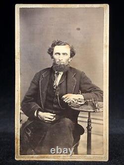 CDV PATENT PHOTO MAN DISPLAYING INVENTIONS FOR COPYRIGHT With CIVIL WAR STAMPS