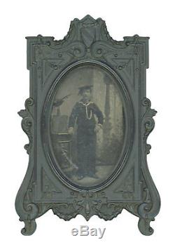 CDV-size Post-Civil War Tintype of US Navy Sailor in Rare Thermoplastic Frame