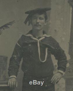 CDV-size Post-Civil War Tintype of US Navy Sailor in Rare Thermoplastic Frame