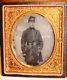 Choice Rare Civil War 6th Plate Tintype Of Union Officer With Sword & Plate Mark