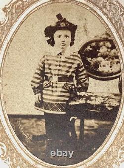 CIVIL WAR BOY DRESSED AS CONFEDERATE SOLDIER with PLUMED SLOUCH HAT CDV PHOTO