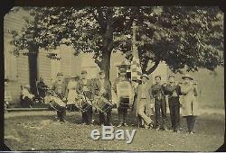 CIVIL War Era Tintype Photograph Drummer Boys & Fife Young Boys W American Flag
