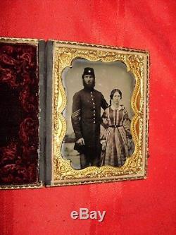 CIVIL WAR SERGEANT AND WIFE Cased 1/4 Plate Ambrotype