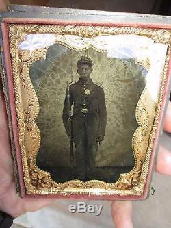 CIVIL War Soldier Armed African American Black Man Tintype Photo 1/4 Plate