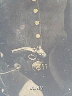 CIVIL WAR SOLDIER With PISTOL & HARDEE HAT TINTYPE 1/9 PLATE CO. A 9TH REGIMENT