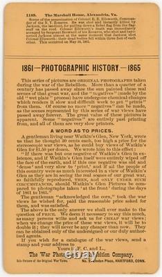 CIVIL WAR SV Alexandria Marshall House War Photo & Exhibition Co