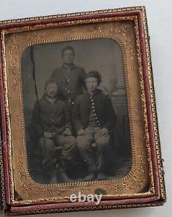 CIVIL WAR TINTYPE 3 ILLINOIS SOLDIERS PARDS etched UNCLE BEALE