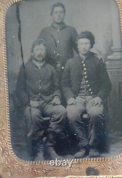 CIVIL WAR TINTYPE 3 ILLINOIS SOLDIERS PARDS etched UNCLE BEALE