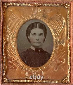CIVIL WAR UNION MOTIF SOLDIER'S UNION CASE withHIS BEAUTIFUL WIFE 1/6 TINTYPE 1862