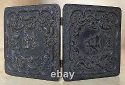 CIVIL WAR UNION MOTIF SOLDIER'S UNION CASE withHIS BEAUTIFUL WIFE 1/6 TINTYPE 1862