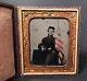 Civil War Union Soldier Ambrotype With Flag & Knife Photograph