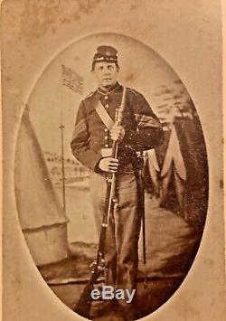CIVIL War CDV Union Sergeant Kepi Hat, Rifle, Bayonet, Cross Belt, U. S. Buckle