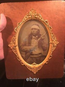 CIVIL War Collodion Ambrotype 1861-1864 North Brothers Pawnee Scout Armed Image