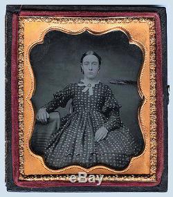 CIVIL War Era 1/6 Plate Ambrotype Photo Of A Young Woman In Crinoline Dress